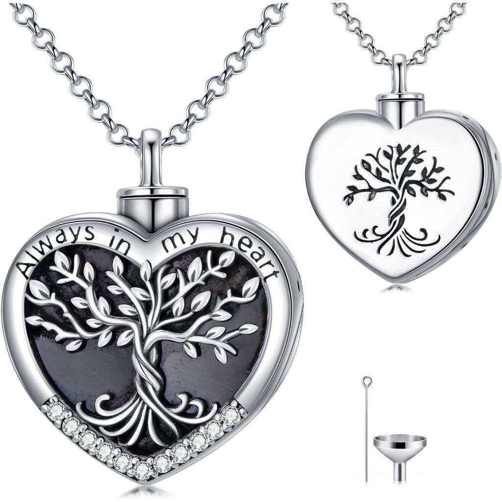 Tree Of Life Urn Necklaces For Ashes 925 Sterling Silver Heart Cremation Jewelry